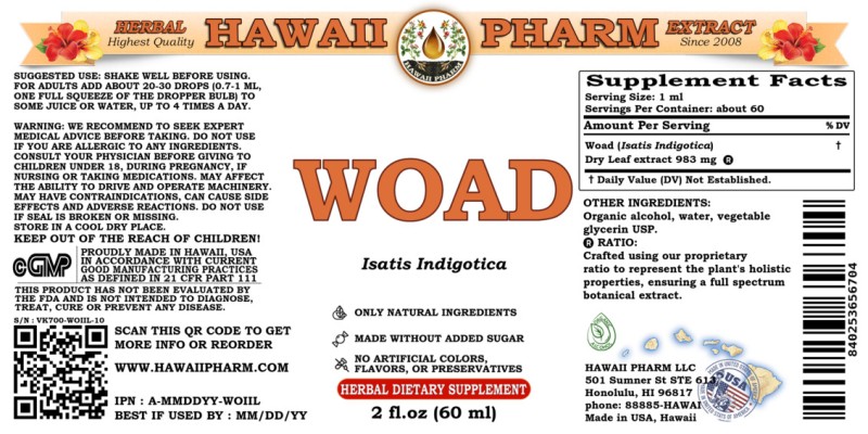label of Woad (<i>Isatis Indigotica</i>) Dry Leaf Tincture