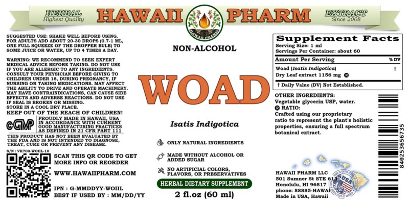 label of Woad (<i>Isatis Indigotica</i>) Dry Leaf Glycerite