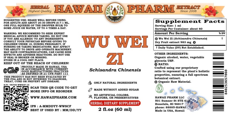 label of Wu Wei Zi (<i>Schisandra Chinensis</i>) Dry Fruit Tincture