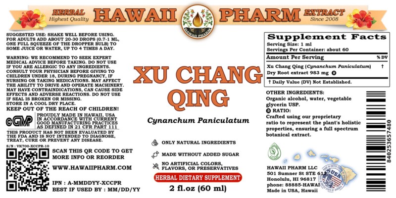 label of Xu Chang Qing (<i>Cynanchum Paniculatum</i>) Dry Root Tincture