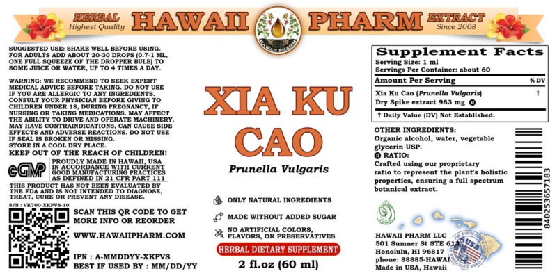 label of Xia Ku Cao (<i>Prunella Vulgaris</i>) Dry Spike Tincture