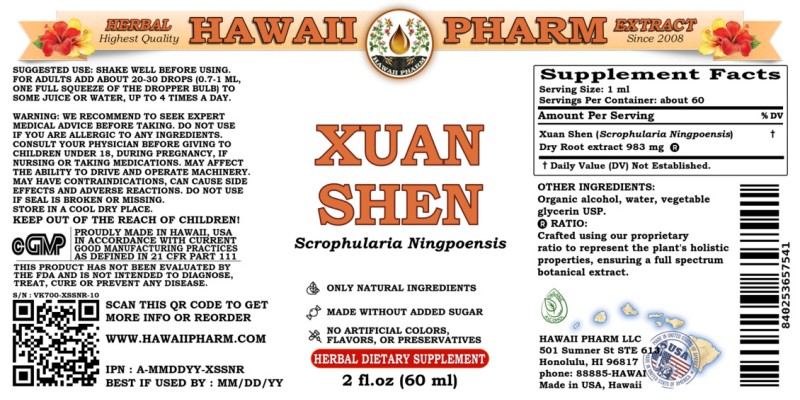 label of Xuan Shen (<i>Scrophularia Ningpoensis</i>) Dry Root Tincture