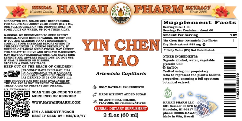 label of Yin Chen Hao (<i>Artemisia Capillaris</i>) Dry Herb Tincture