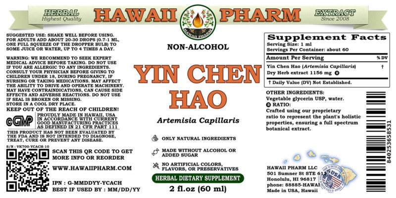 label of Yin Chen Hao (<i>Artemisia Capillaris</i>) Dry Herb Glycerite