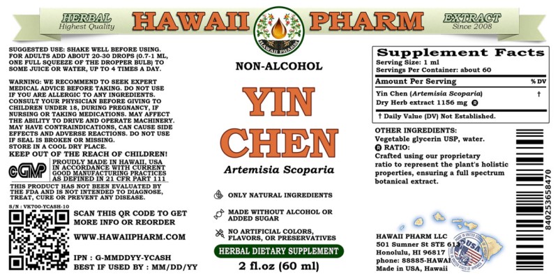 label of Yin Chen (<i>Artemisia Scoparia</i>) Dry Herb Glycerite