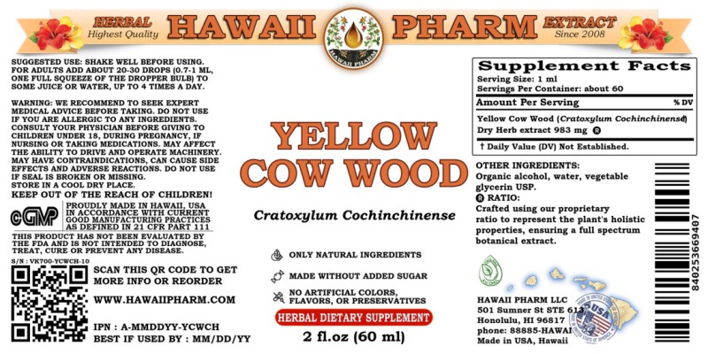 label of Yellow Cow Wood (<i>Cratoxylum Cochinchinense</i>) Dry Leaf Tincture