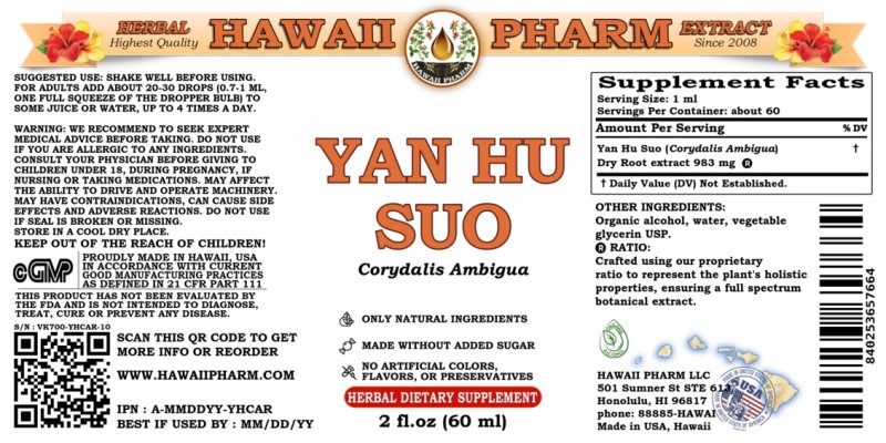 label of Yan Hu Suo (<i>Corydalis Ambigua</i>) Dry Root Tincture