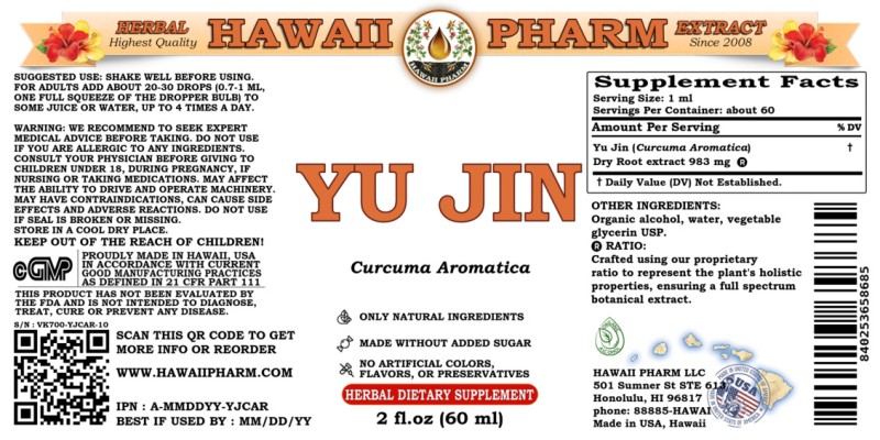 label of Yu Jin (<i>Curcuma Aromatica</i>) Dry Root Tincture