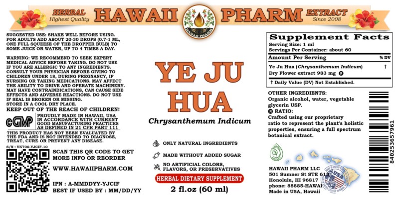 label of Ye Ju Hua (<i>Chrysanthemum Indicum</i>) Dry Flower Tincture