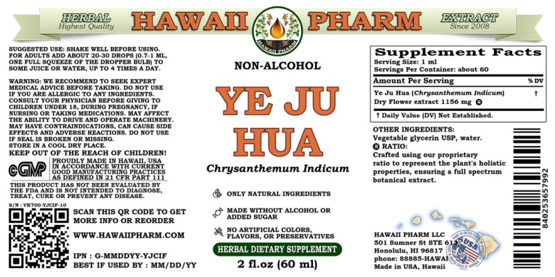label of Ye Ju Hua (<i>Chrysanthemum Indicum</i>) Dry Flower Glycerite