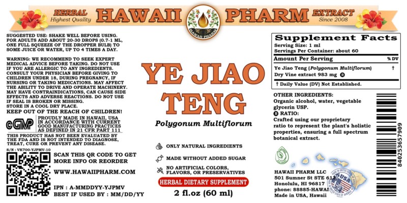 label of Ye Jiao Teng (<i>Polygonum Multiflorum</i>) Dry Vine Tincture