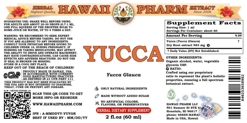 label of Yucca (<i>Yucca Glauca</i>) Dry Root Tincture