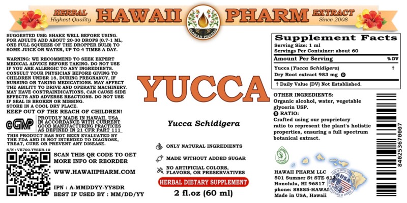 label of Yucca (<i>Yucca Schidigera</i>) Dry Root Tincture