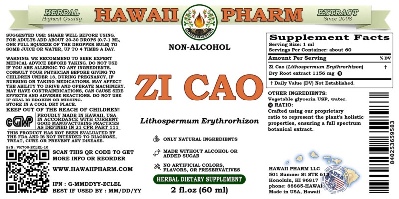 label of Zi Cao (<i>Lithospermum Erythrorhizon</i>) Dry Root Glycerite
