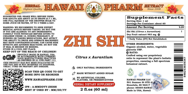 label of Zhi Shi (<i>Citrus x Aurantium</i>) Dry Fruit Tincture