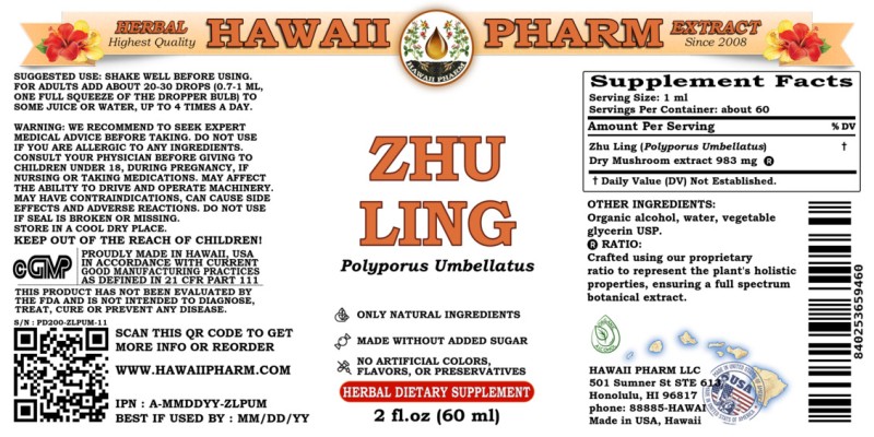label of Zhu Ling (<i>Polyporus Umbellatus</i>) Dry Mushroom Tincture