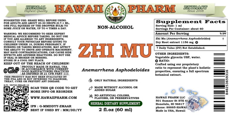 label of Zhi Mu (<i>Anemarrhena Asphodeloides</i>) Dry Root Glycerite
