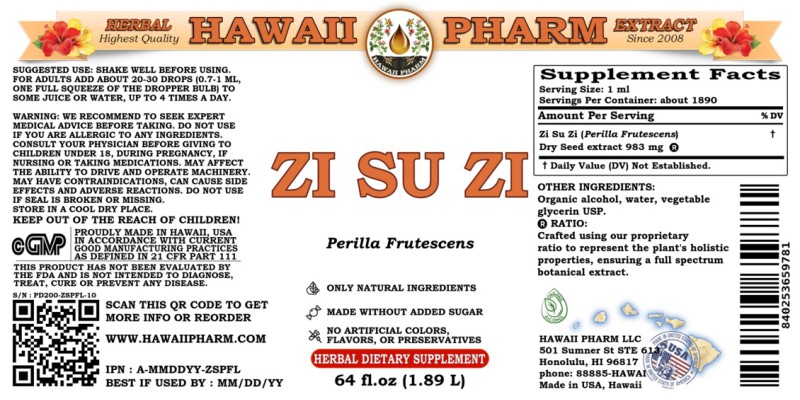 label of Zi Su Zi (<i>Perilla Frutescens</i>) Dry Seed Tincture