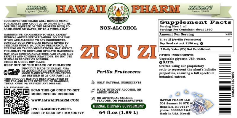 label of Zi Su Zi (<i>Perilla Frutescens</i>) Dry Seed Glycerite