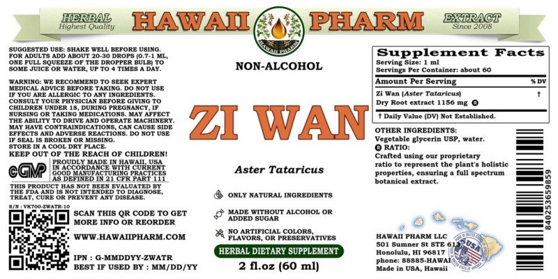 label of Zi Wan (<i>Aster Tataricus</i>) Dry Root Glycerite