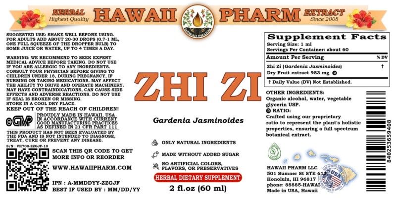 label of Zhi Zi (<i>Gardenia Jasminoides</i>) Dry Fruit Tincture