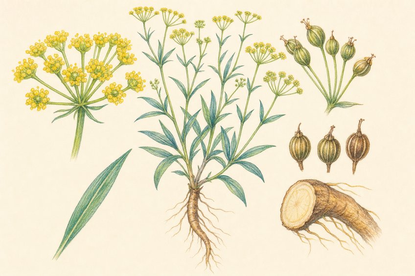 BUPLEURUM CHINENSE: CHAI HU ROOT AND YELLOW UMBELS