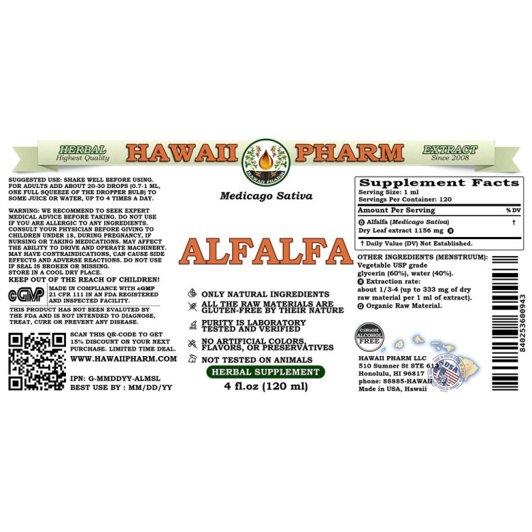 Organic Dried Alfalfa Herb (Medicago Sativa) For Tea & Herbal Uses, Vacuum Packed